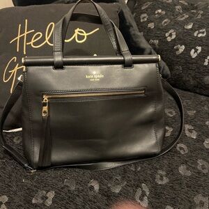 kate spade Black Leather Shoulder Bag with Tassel Zip